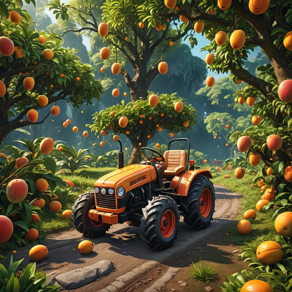 Mango Tractor Portrait in Detailed 3D Rendering