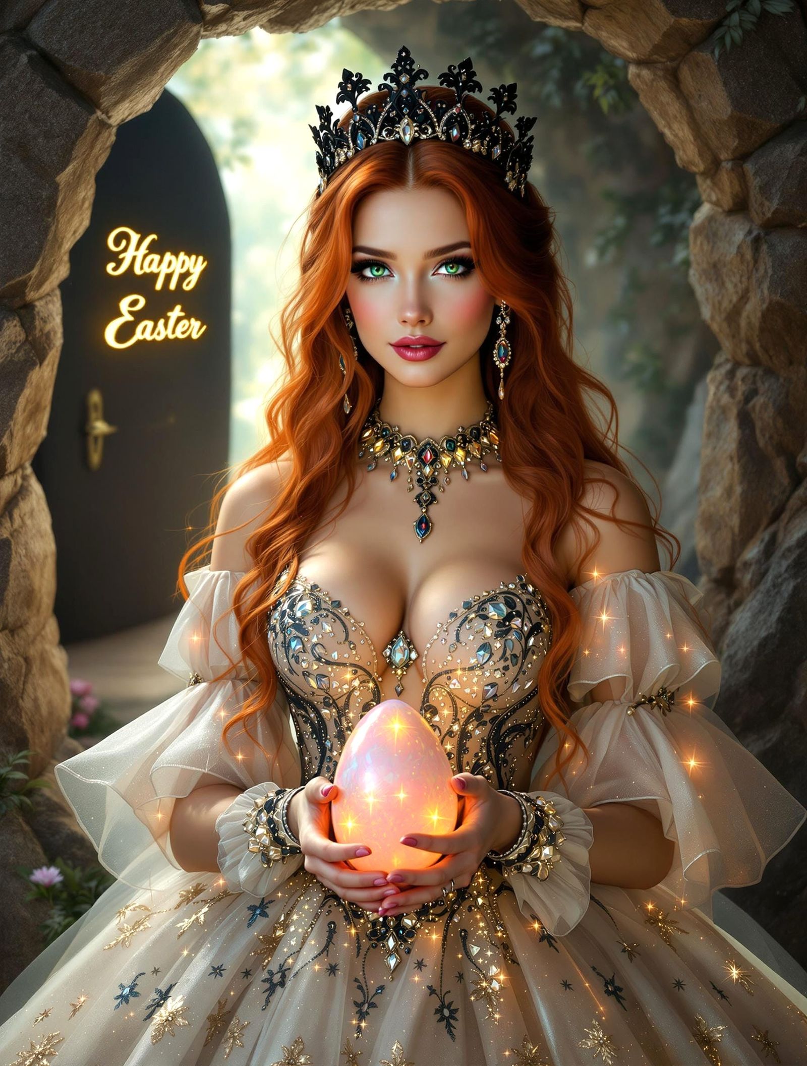 Surreal Easter Goddess in Vibrant Cyberpunk Style