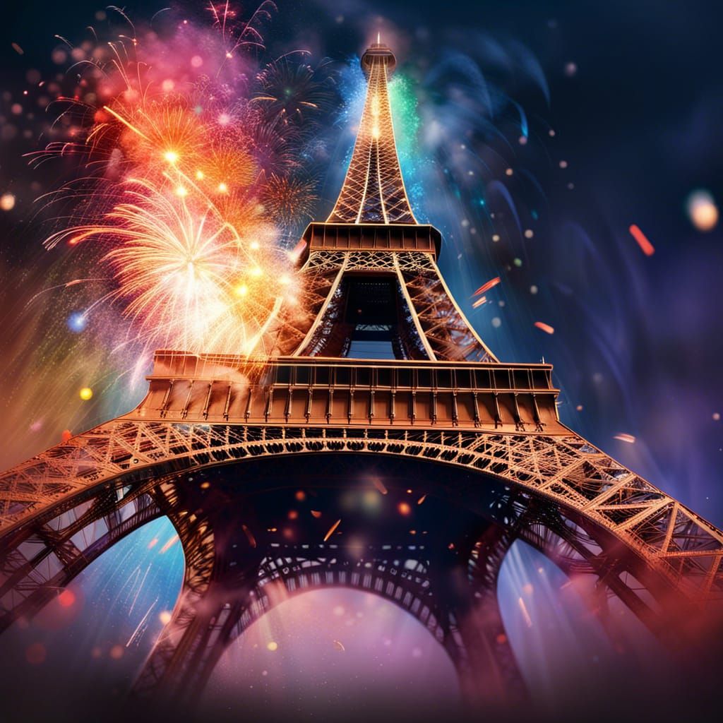 Hyperrealistic Eiffel Tower Fireworks Display
