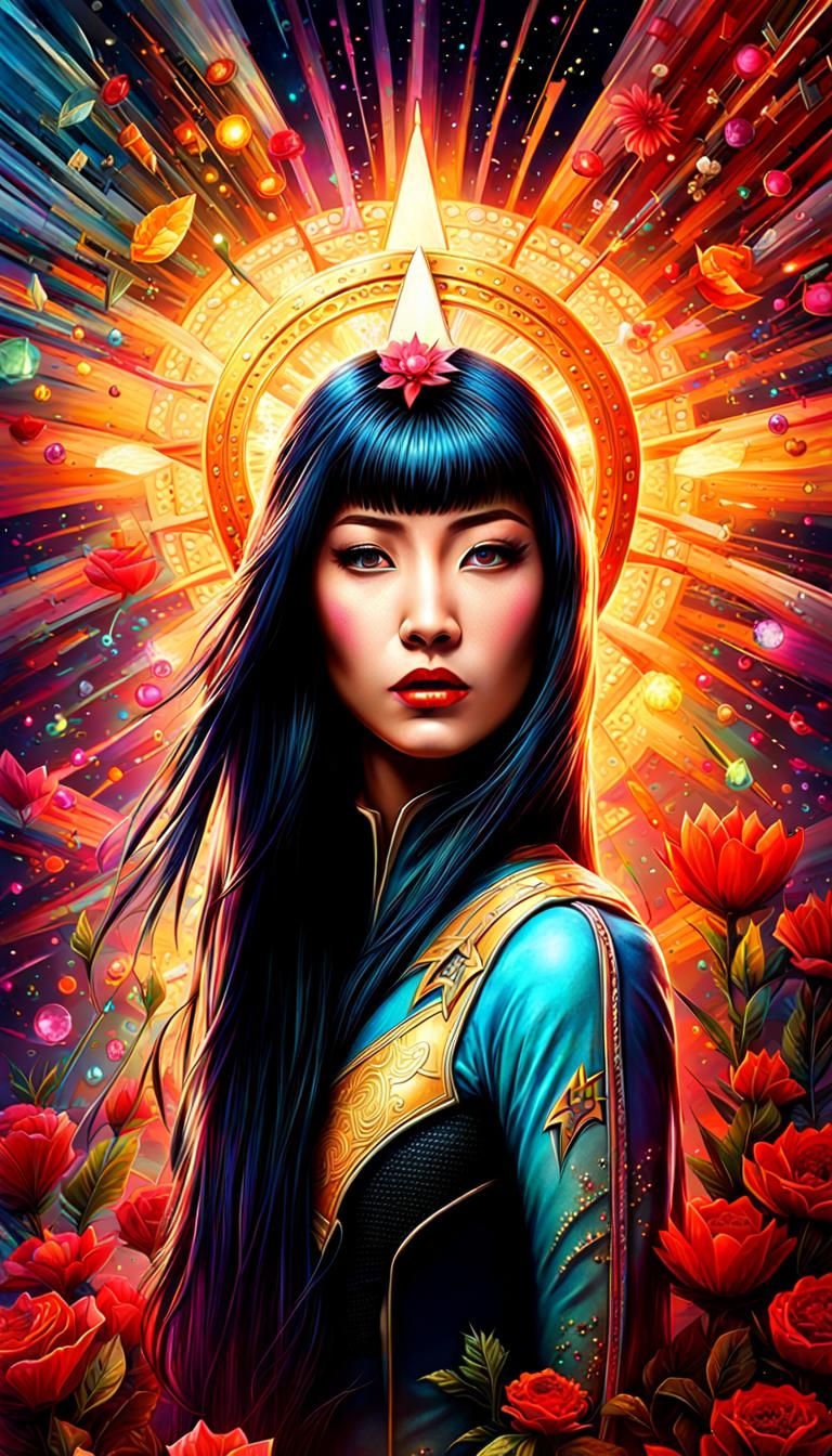 Star Trek, Blood, blades, spikes, Street punk girl, post-apocalyptic, horror, aetherpunk, long flowing hair, Asian