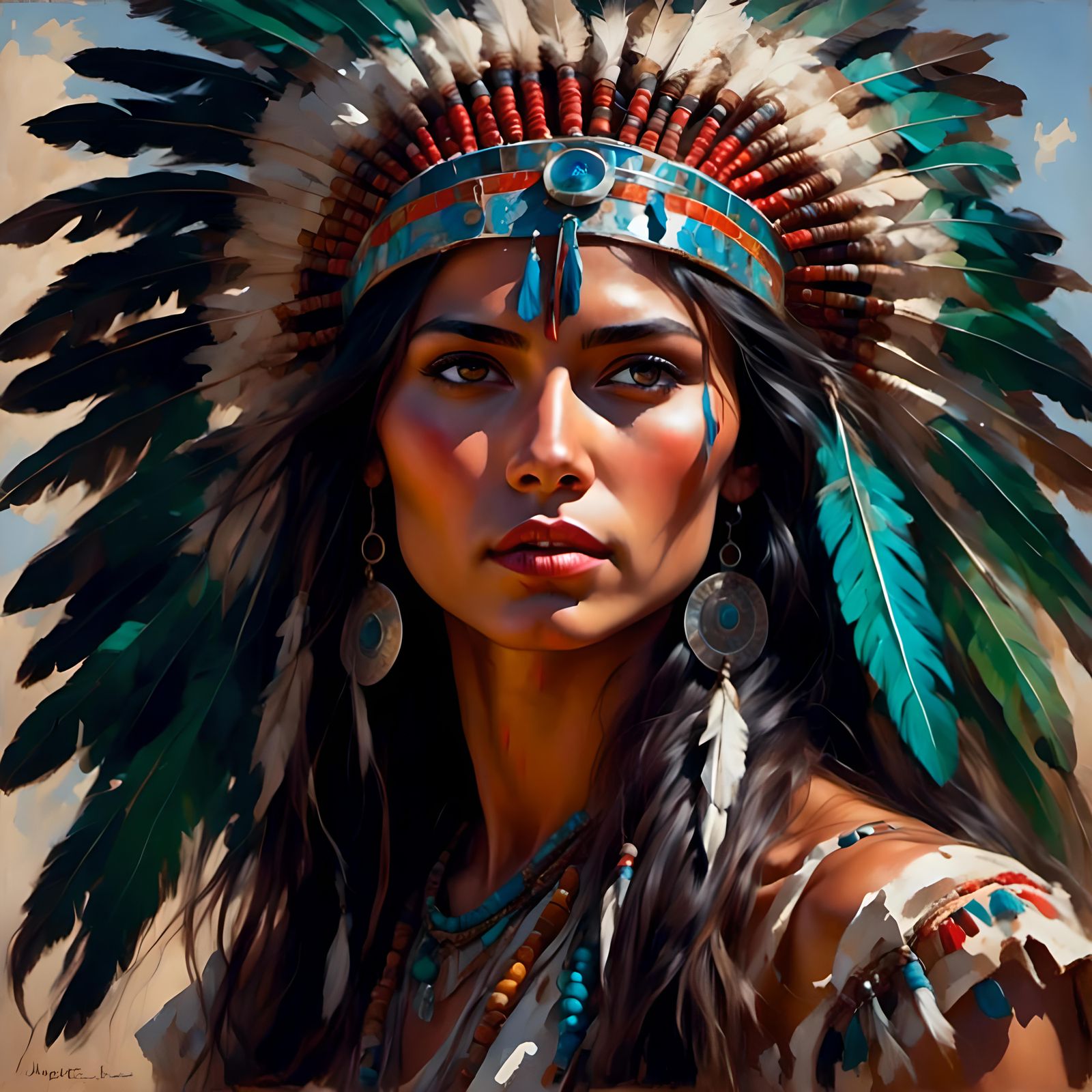 Native American Woman Portrait with Green Eyes