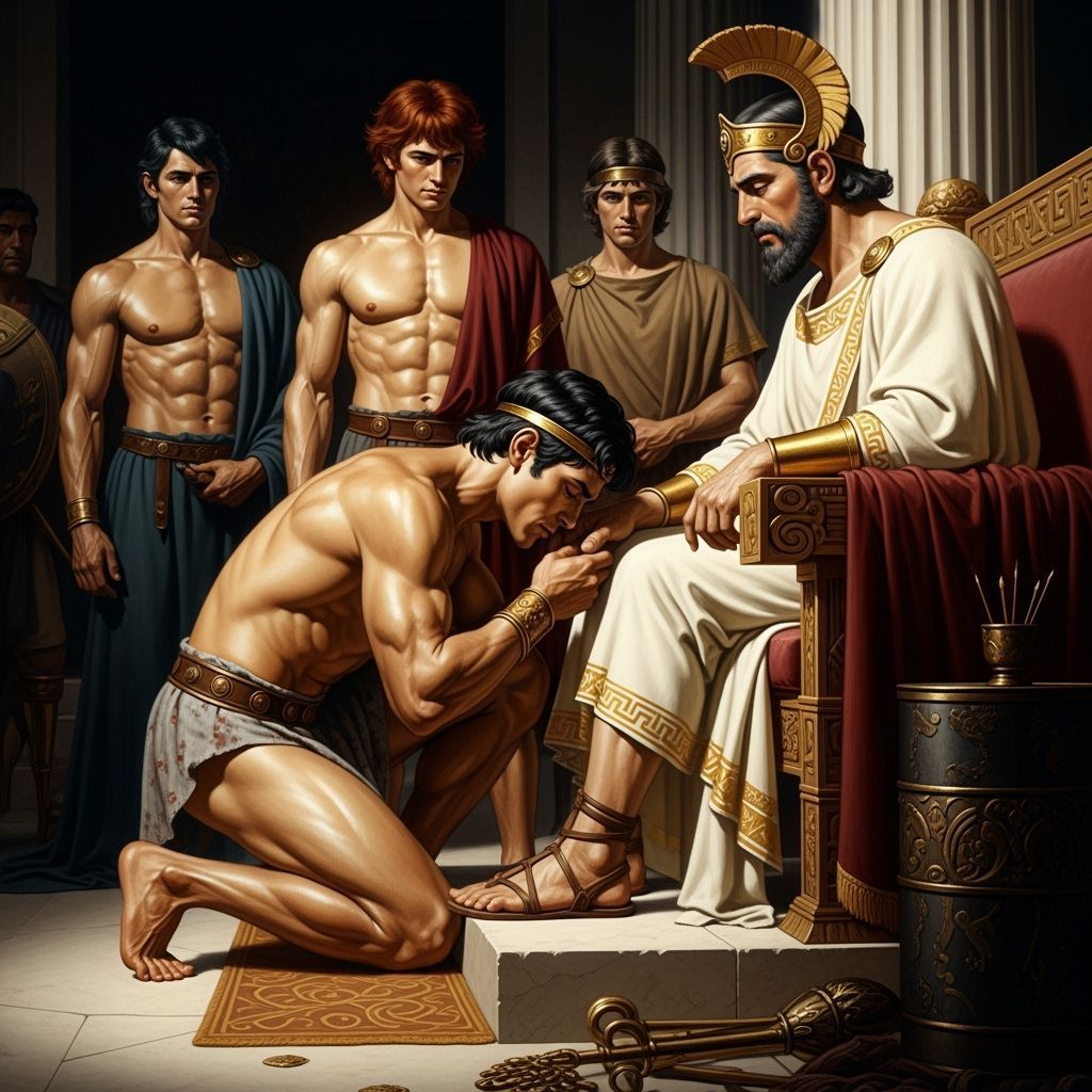 Muscular Greek Hero Theseus Before King Minos