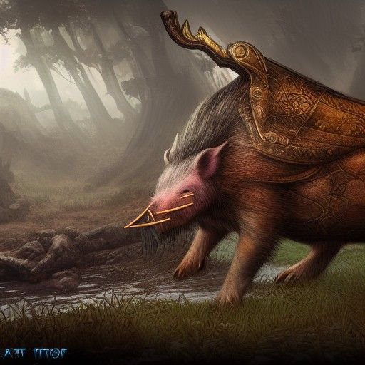 Fantasy Boar in Bog: Detailed Matte Painting