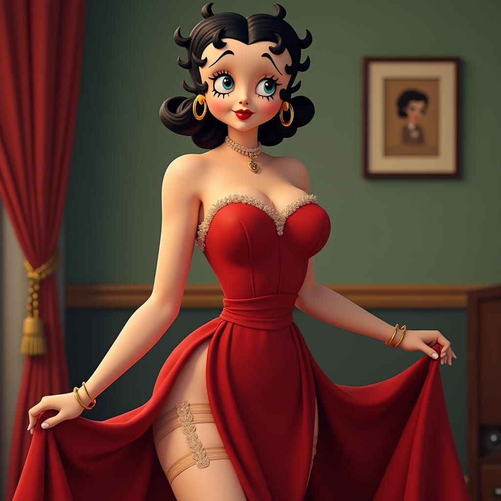 Betty Boop in 1940s Fashion, Detailed Digital Painting
