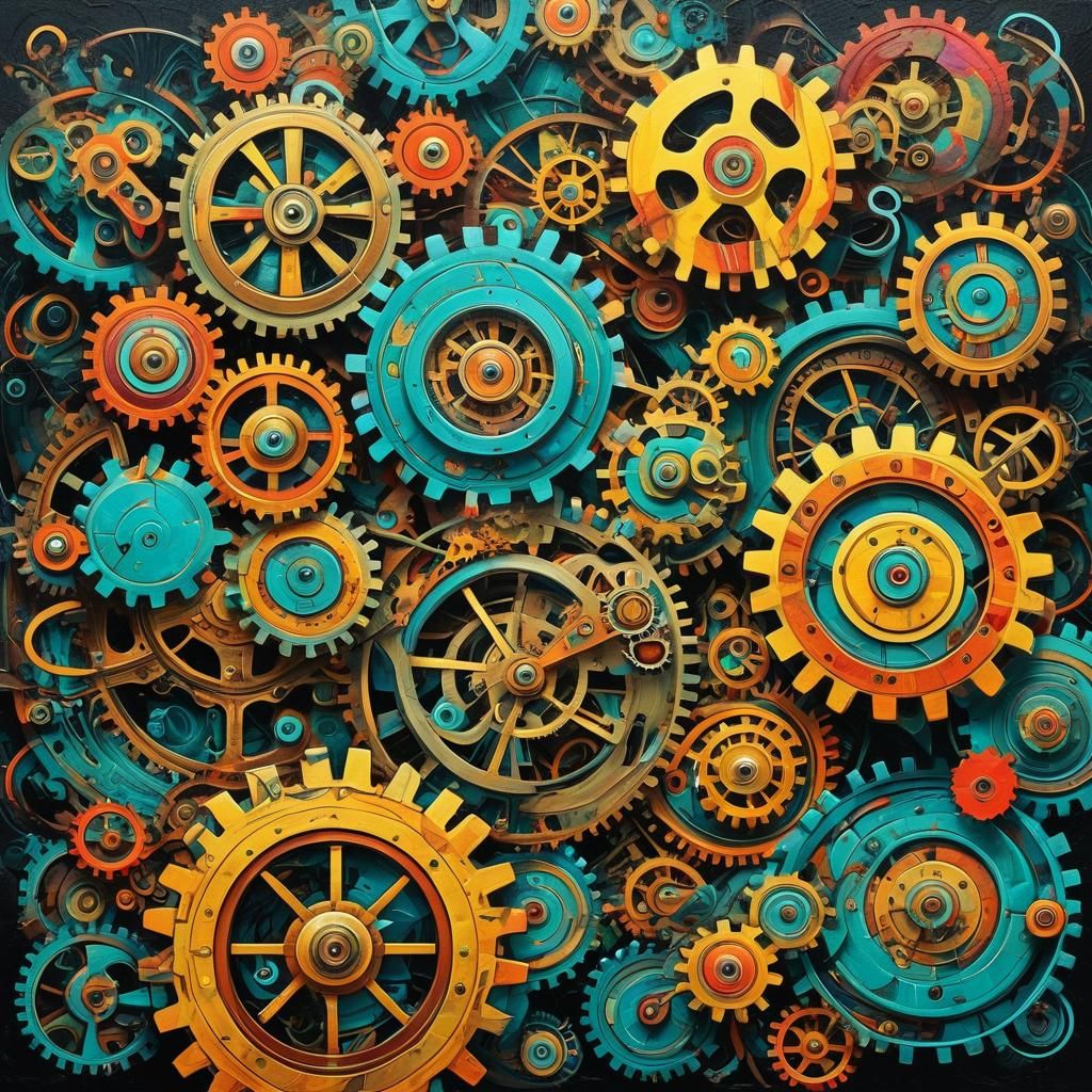 Abstract Steampunk Graffiti Art in Polychromatic Colors