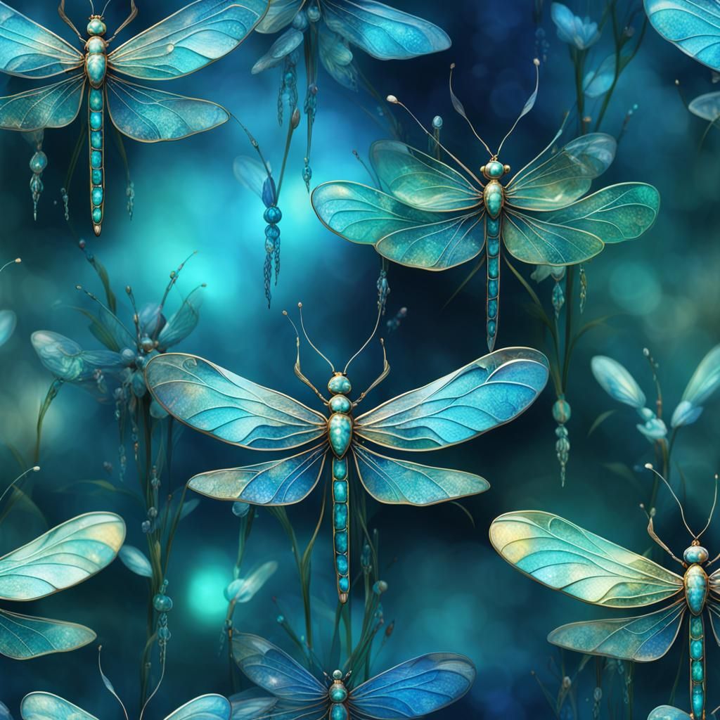 Elegant Iridescent Dragonfly with Precious Stones