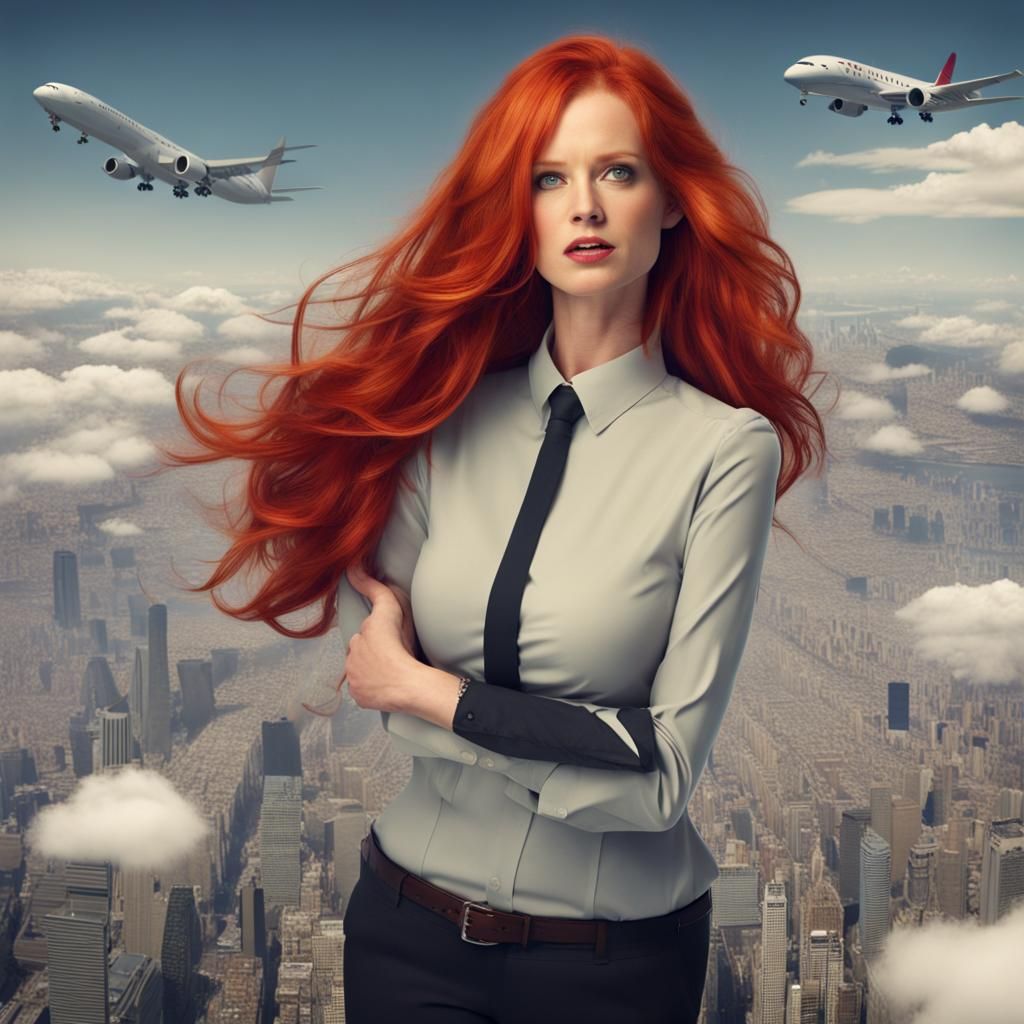 Gigantic Red-Haired Woman Dominates Landscape