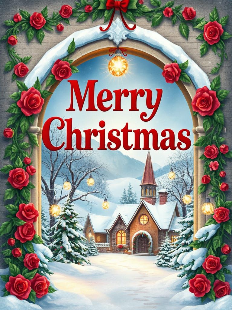 Whimsical Christmas Postcard in Oil Painted Pastels with Maj...