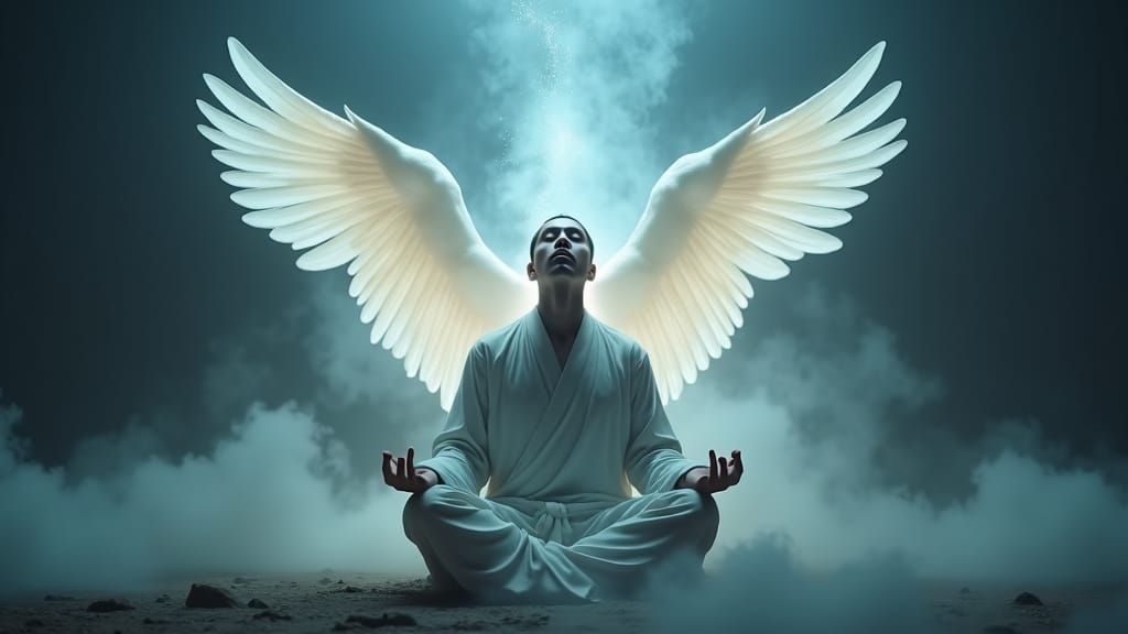 Ethereal Elemental Emerges from Meditating Man