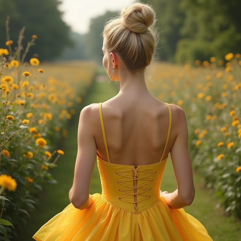 Elegant Woman in Garden: Hyperrealistic Style