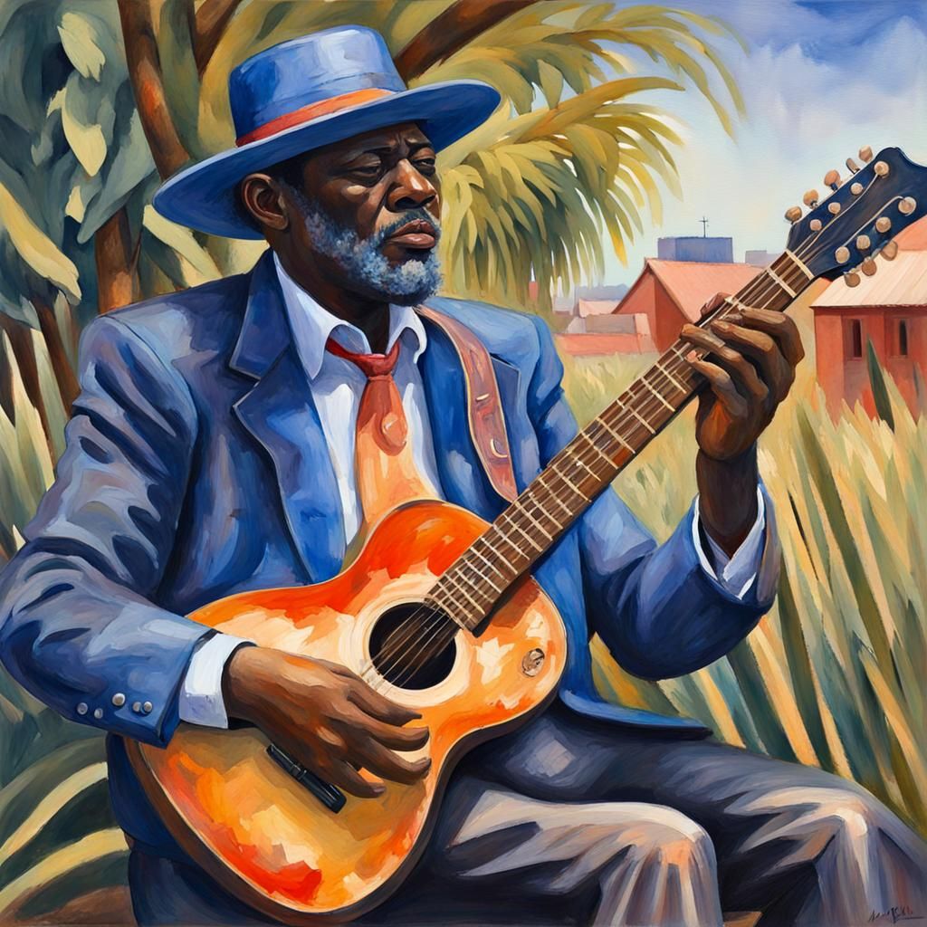 Mississippi Bluesman: Gouache Impressionist Masterpiece