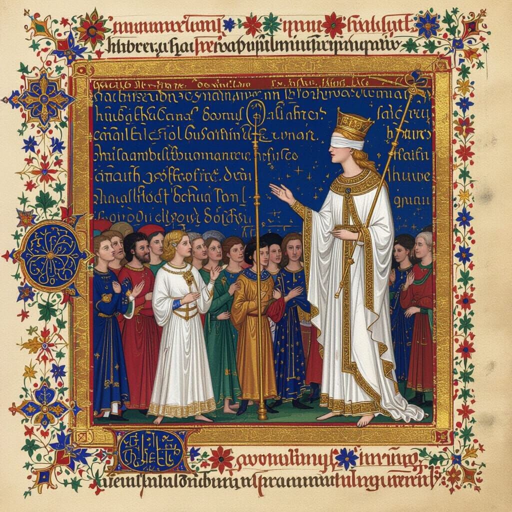 Early Medieval Illuminated Manuscript Page with Priestess Pr...