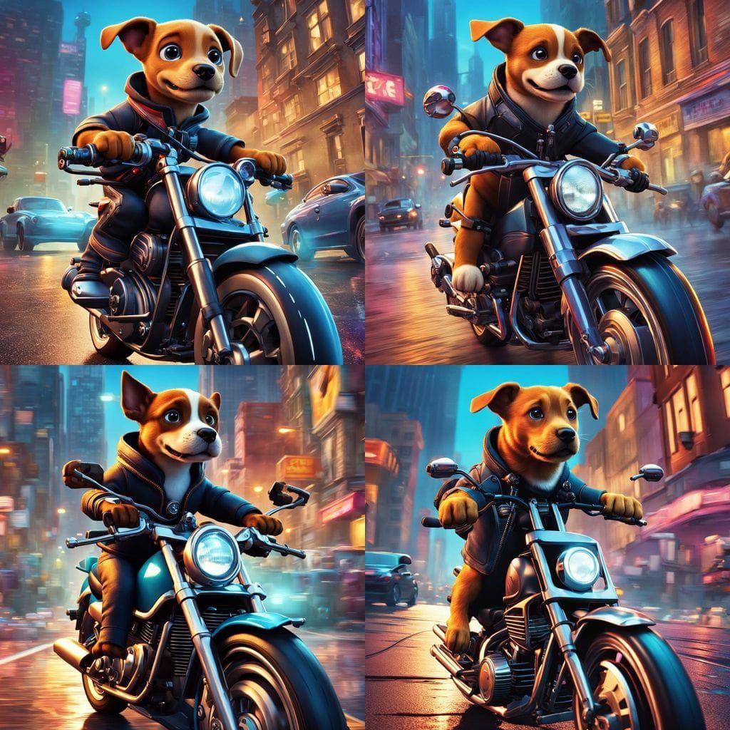Puppy in High-Speed Motorbike Chase Through Vibrant Cityscap...