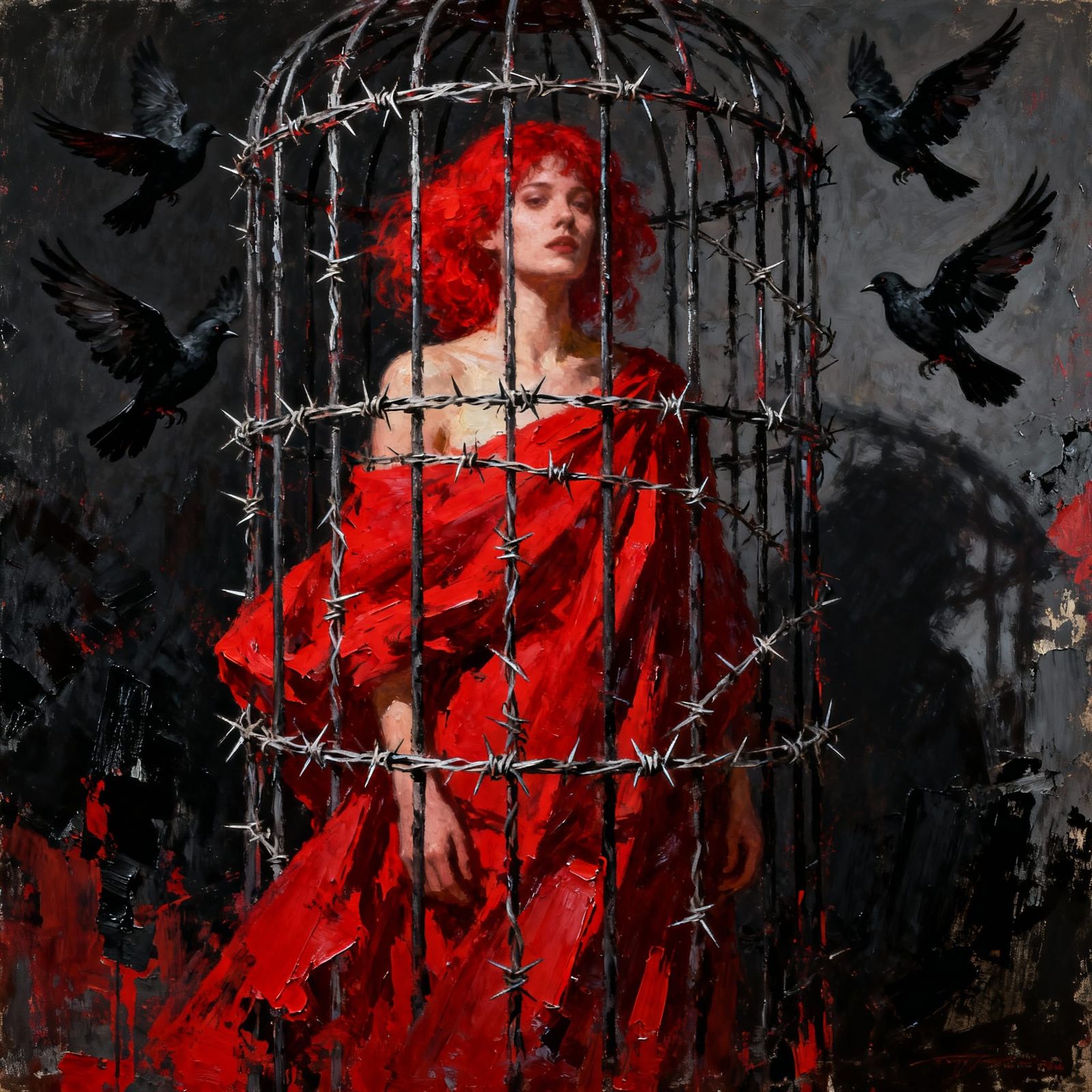 Abstract Portrait of Trapped Woman With Red Hair