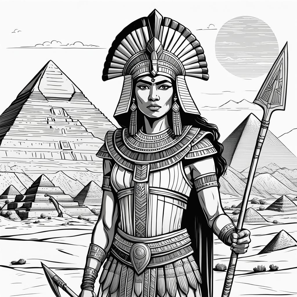 Ancient Egyptian Female Warrior in Traditional Armor