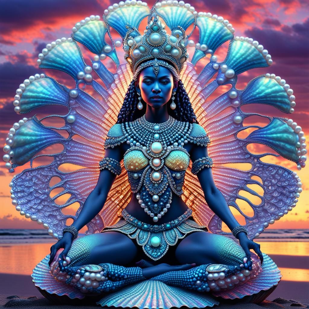 Naga Queen on Pearl Beach: Opalescent CGI Art