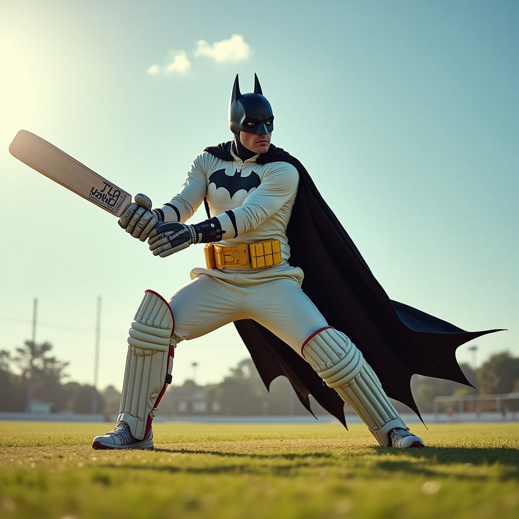 Batman as Cricket Player in Action
