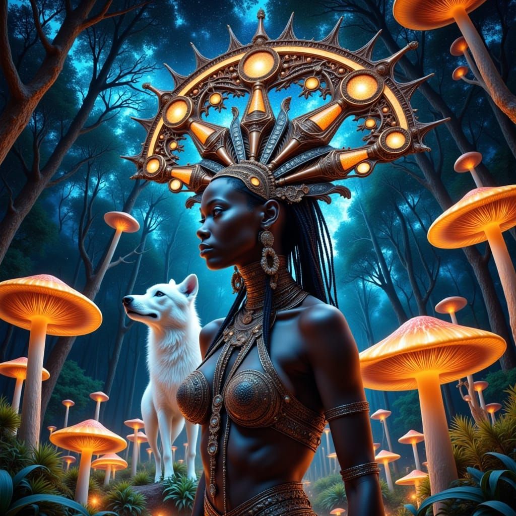 Ethereal Shamaness in a Bioluminescent Forest