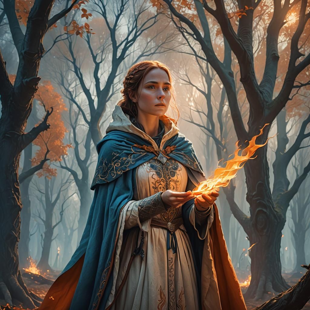 Mystical Woman with Flame: A Digital Matte Painting
