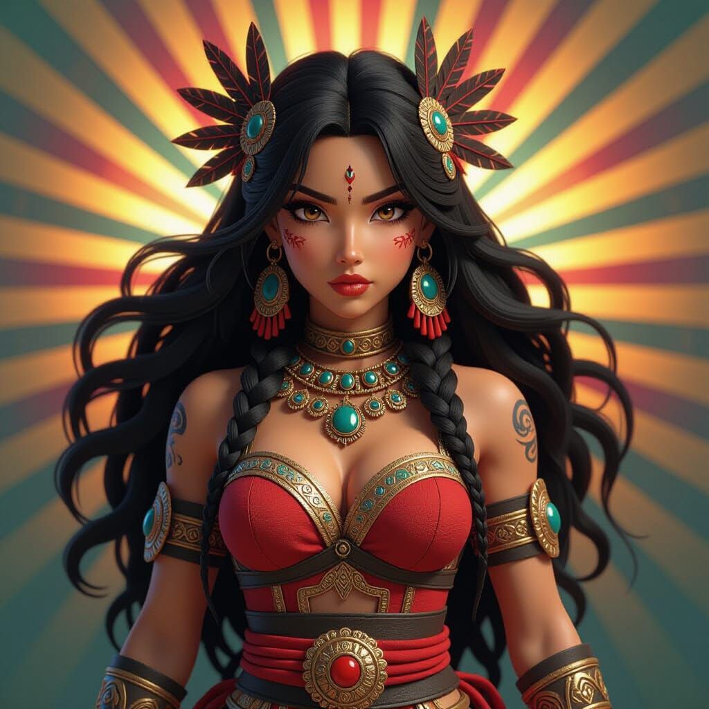 Maya-Aztec Warrior Princess in Cinematic 3D Style