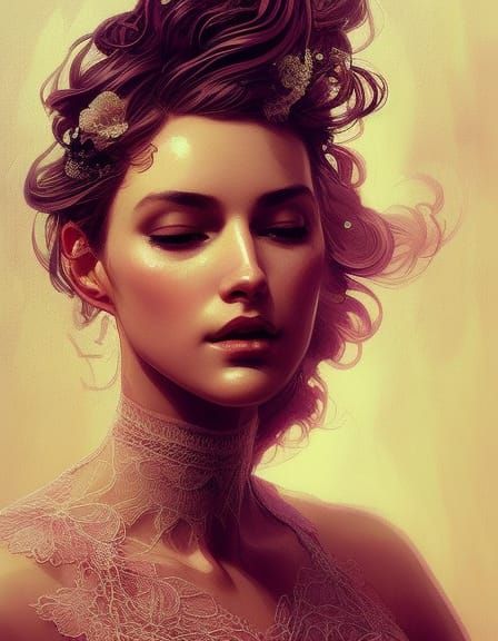 Woman in Lace Gown, Hyperdetailed Portrait