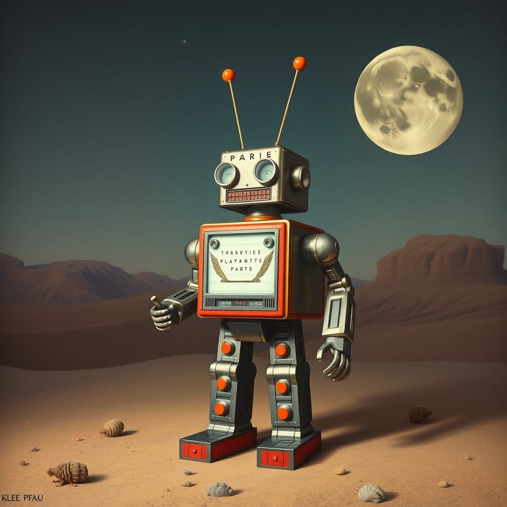 Surrealist Robot Masterpiece in Retro Blockbuster Style