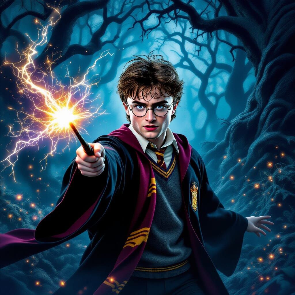 Wizard Casting Spell in Enchanted Forest