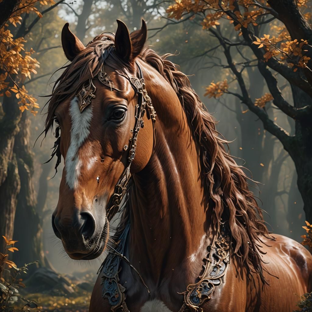 Detailed Matte Painting of a Brown Horse Head