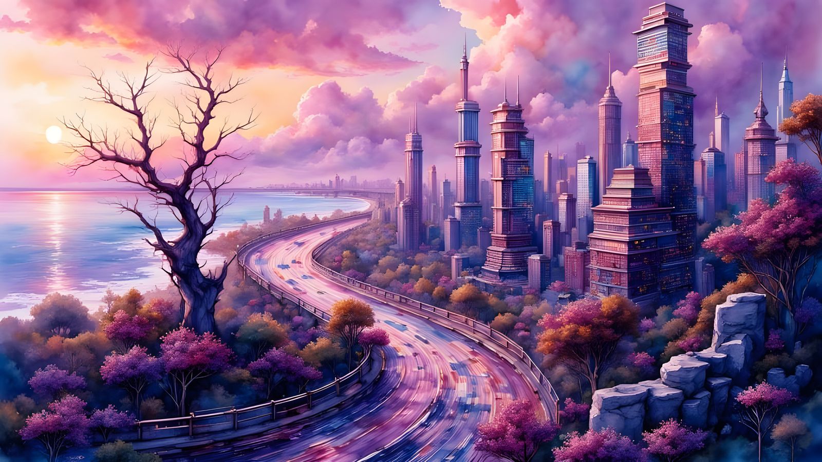 Synthwave Cityscape with Volumetric Lighting