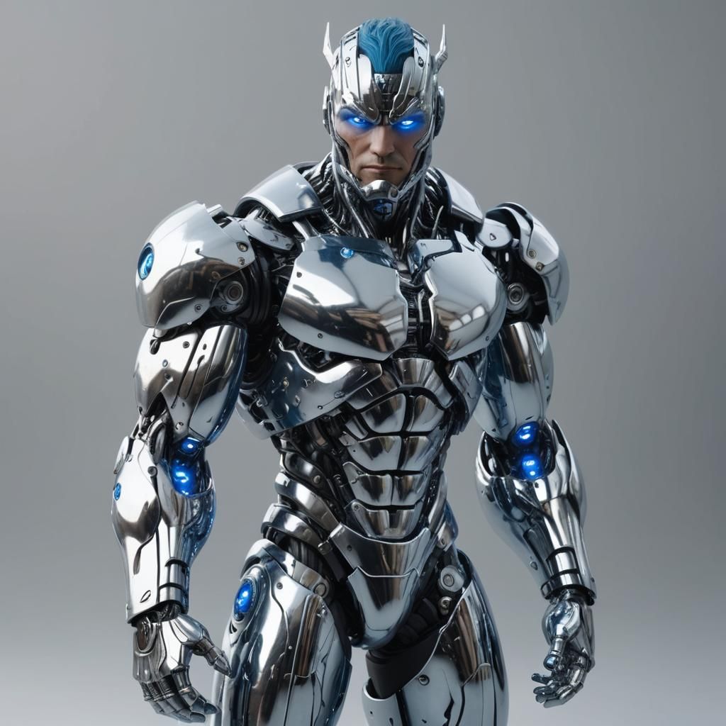 Hyper-Muscular Cybernetic Man with Chrome Body