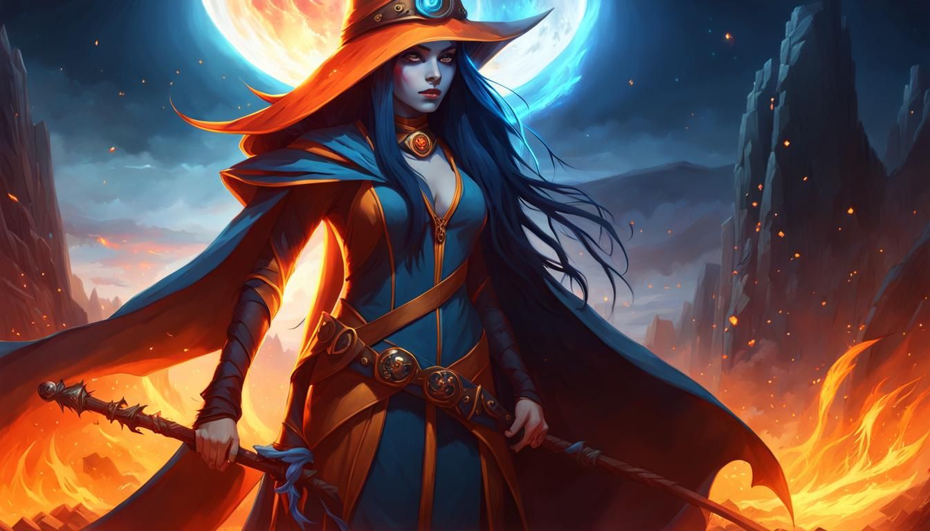 Blue Witch Ready for Battle in Wastelands