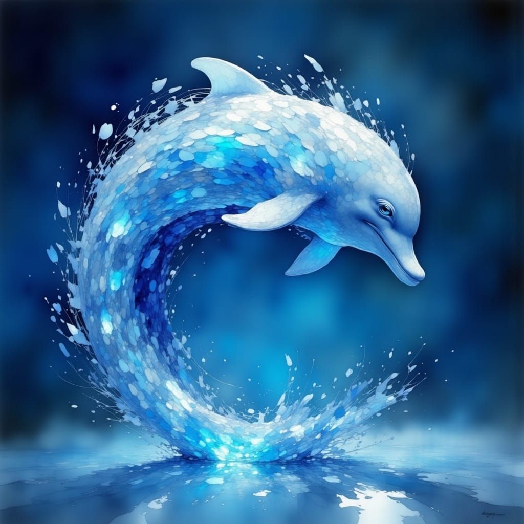 Dolphin Sculpture Made of Frosted Glass Shards