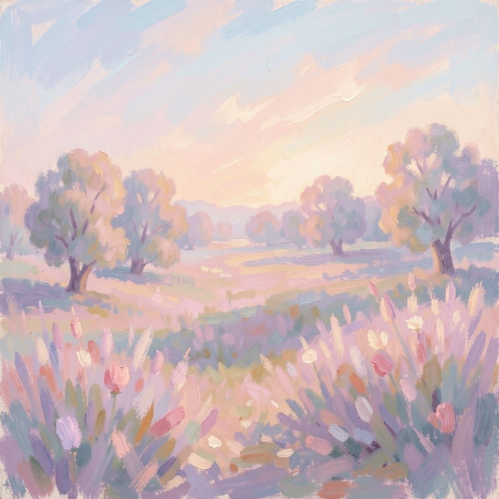 Ethereal Impressionist Landscape with Pastel Hues