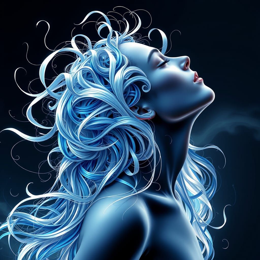 Digital Dreamweaver with Ethereal Blue Tresses