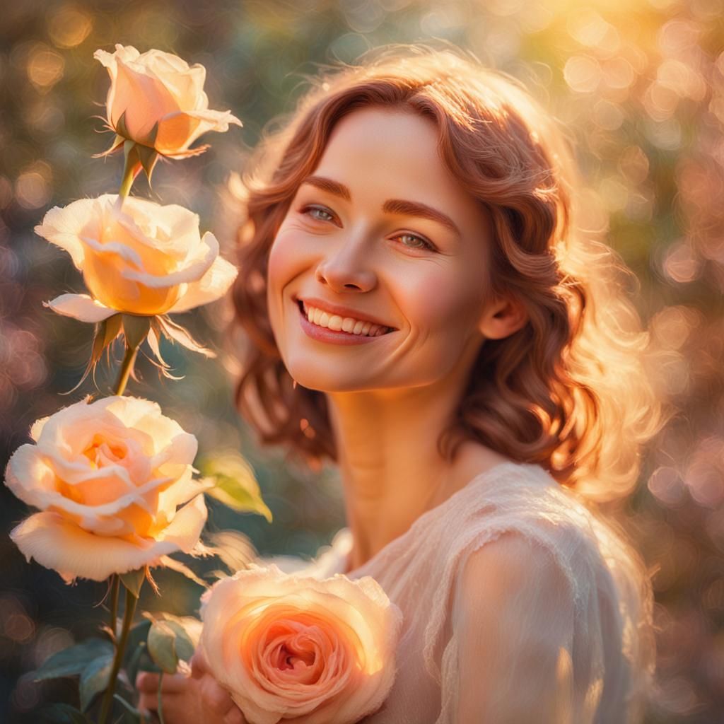 Woman with Rose in Impressionistic Sunlight