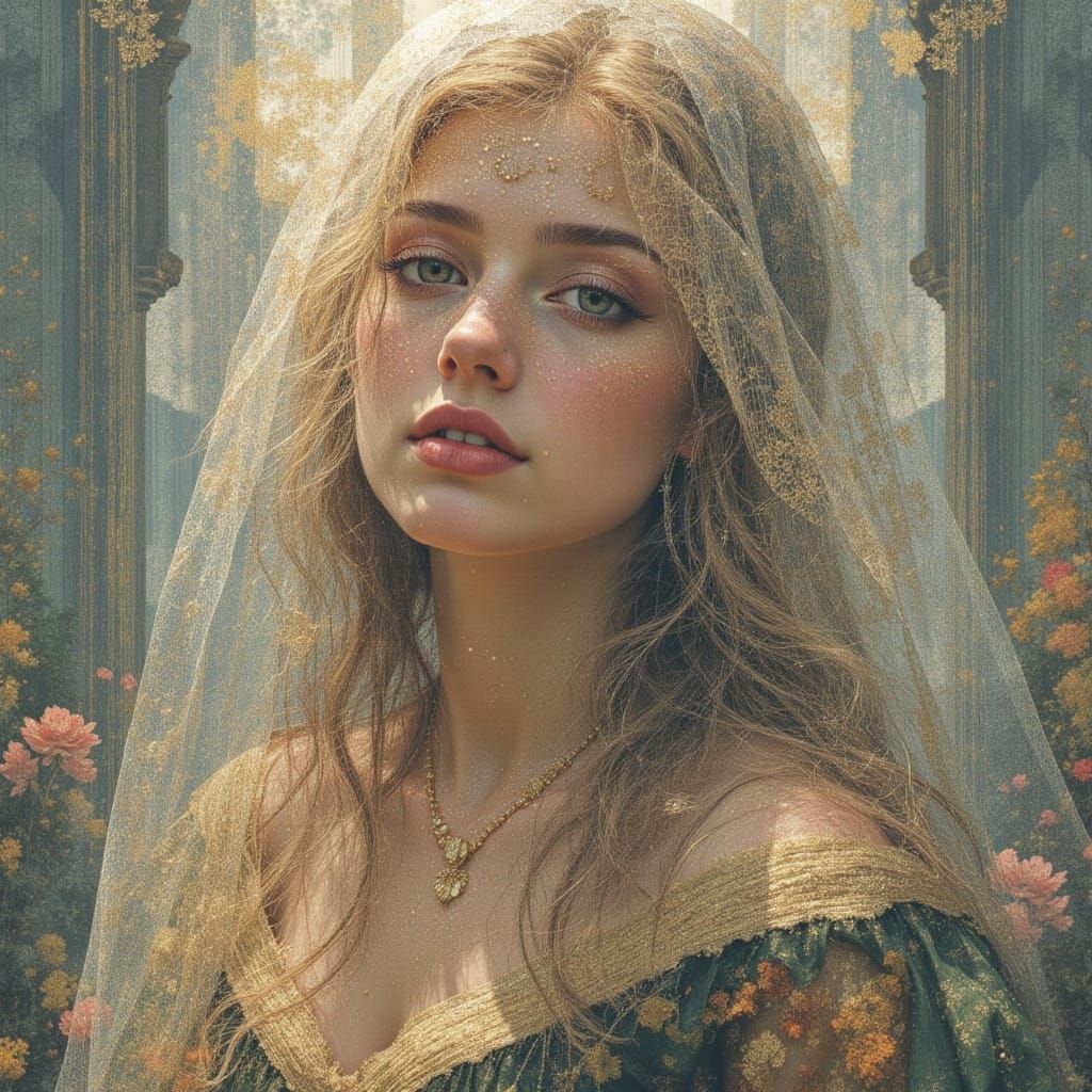 Dreamlike Portrait with Corrupted Fresco Effect