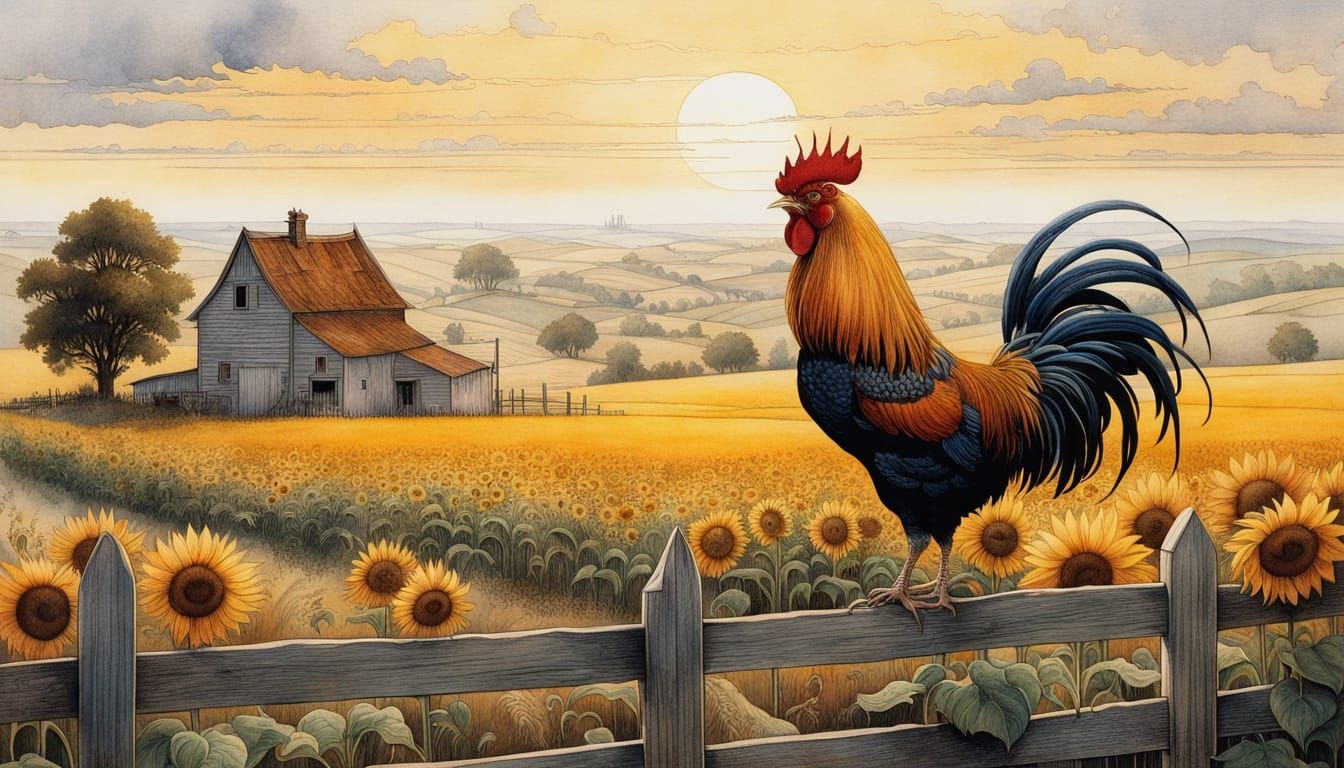 A Rooster's Morning Song in the Countryside