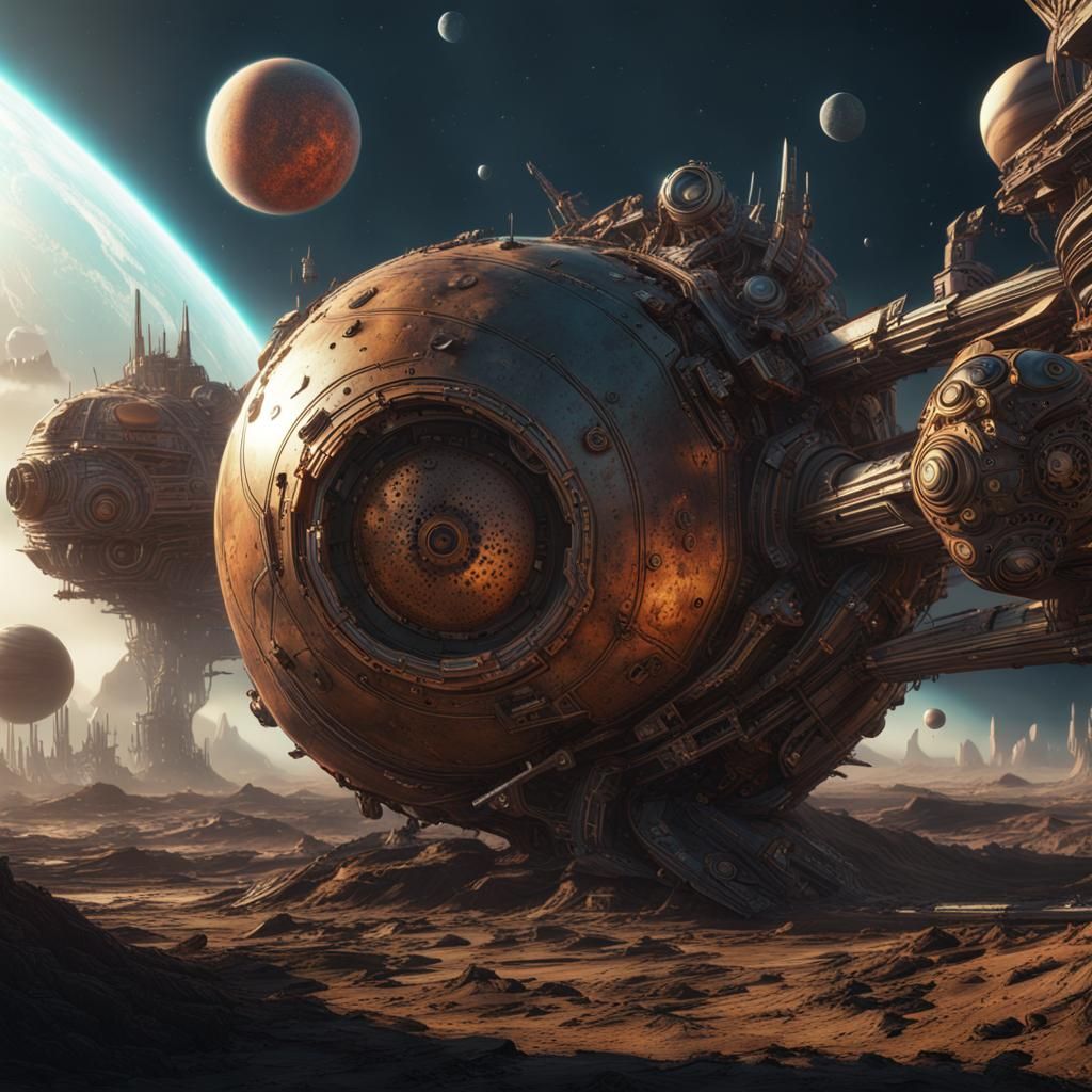Planetary Mechanical Details in Hyperrealistic Digital Art