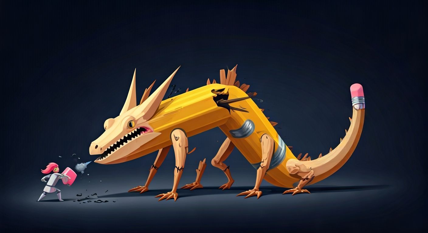 Whimsical Pencil Dragon vs. Eraser Knight