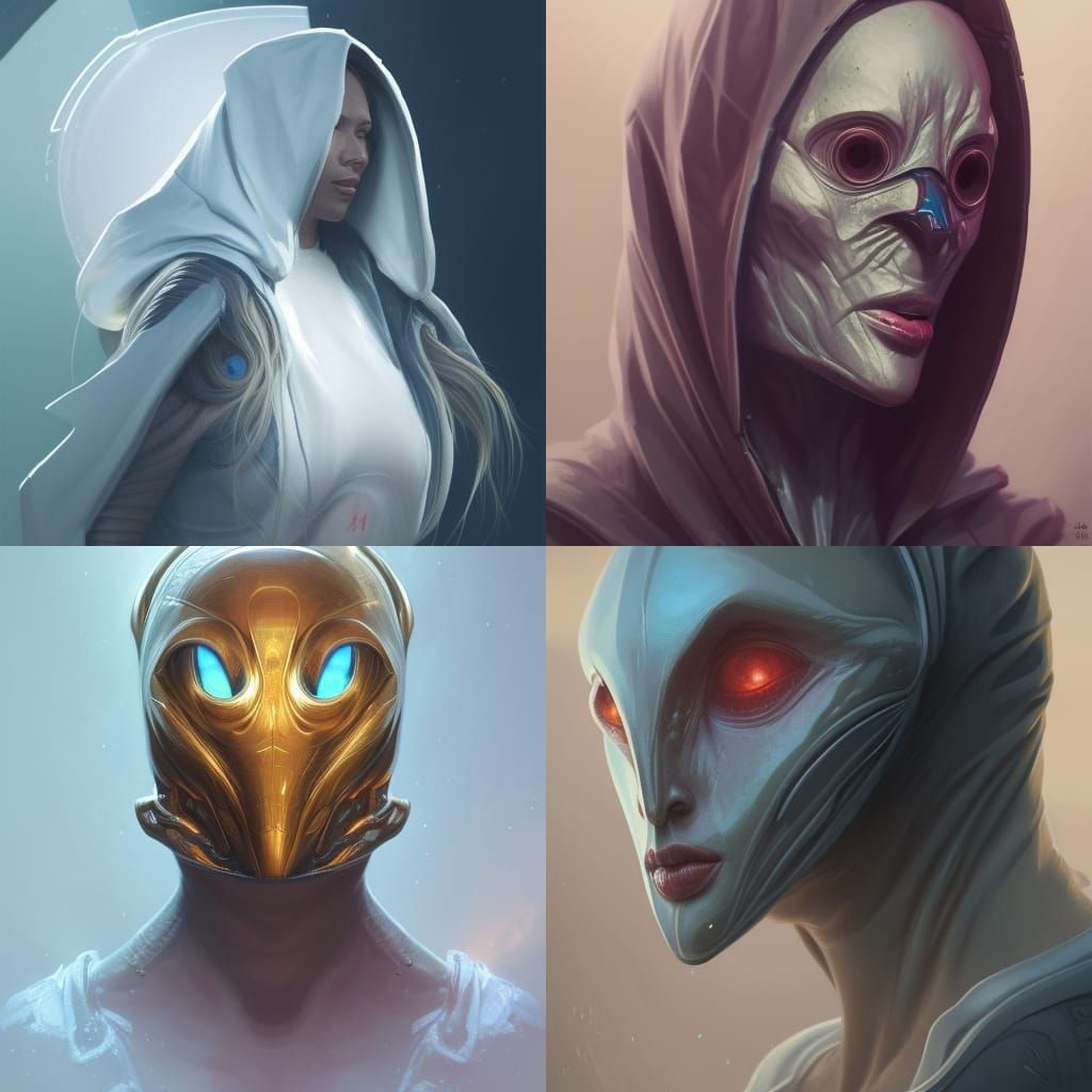 Hooded Alien Portrait in Detailed Digital Art Style