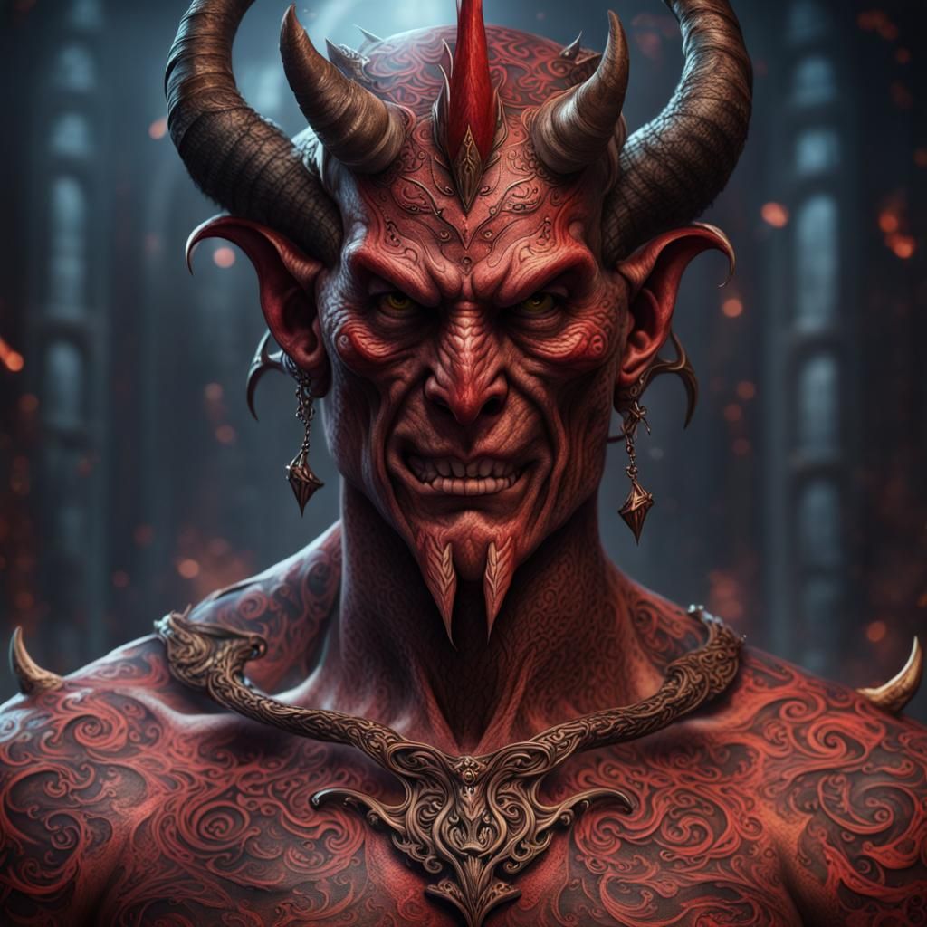 Fantasy Devil Tattoo Design in Detailed Matte Style