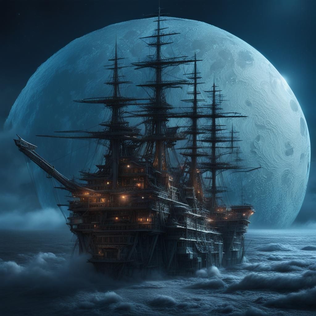 Dramatic Blue Moon Digital Matte Painting