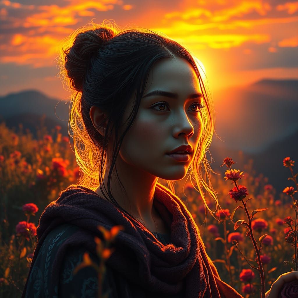 Vibrant Dawn Scene in Nature, Hyperrealistic Painting