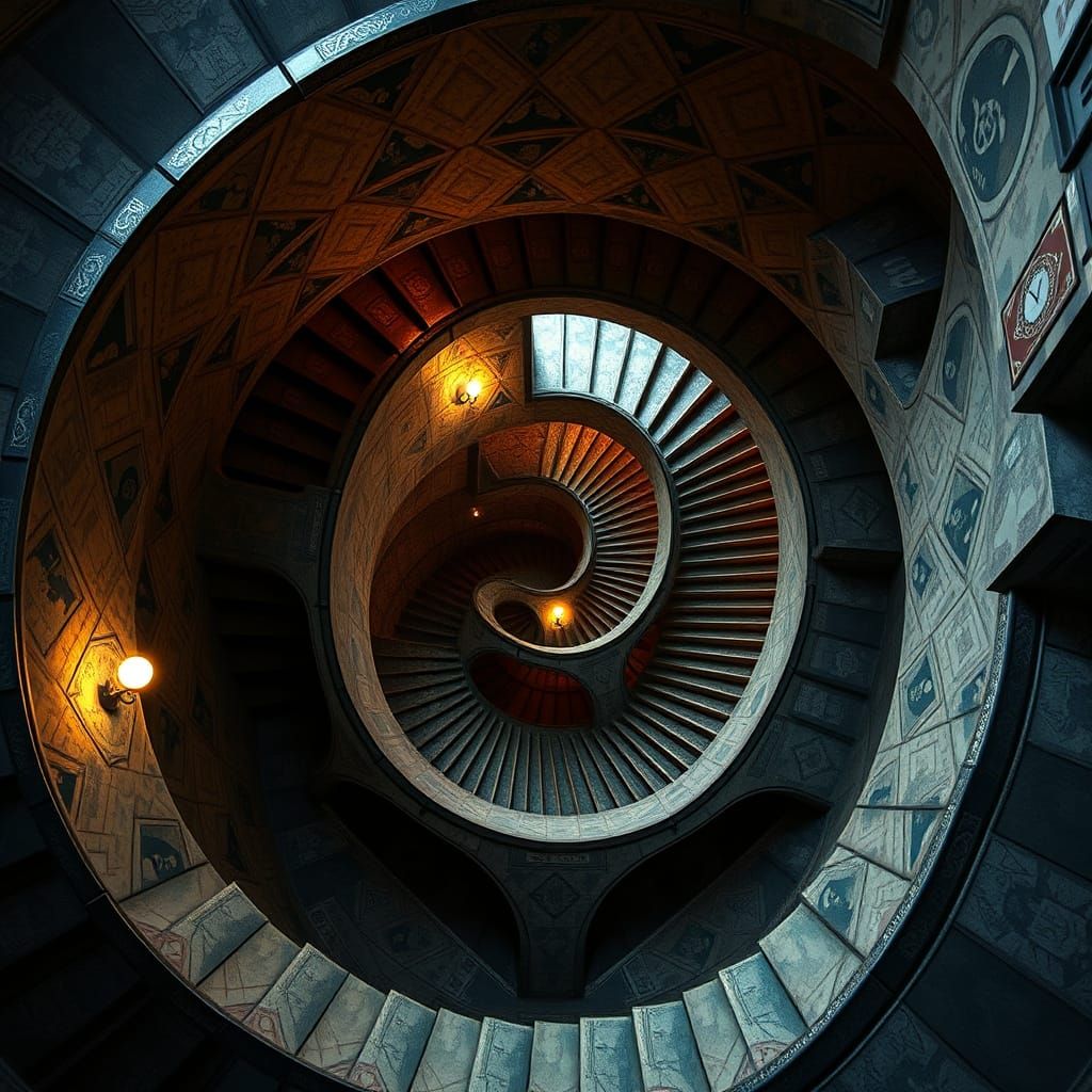 Surreal Staircase with Impossible Geometry in Dreamlike Styl...