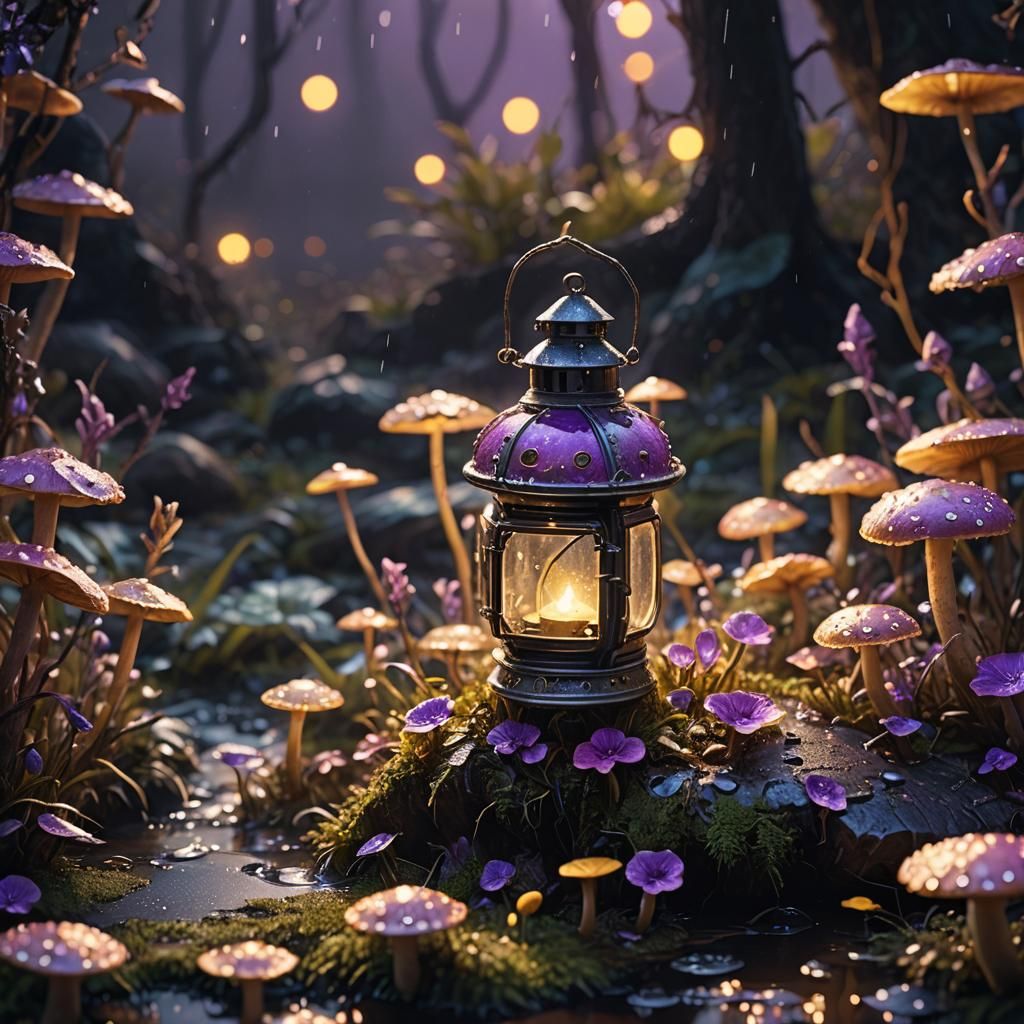 Tiny Lantern on Mushroom, Macro Photography