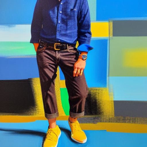 Man in Dynamic Composition with Vibrant Colors and Bold Brus...