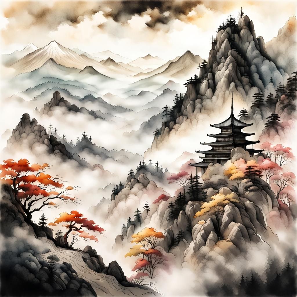 Beautiful misty mountain landscape