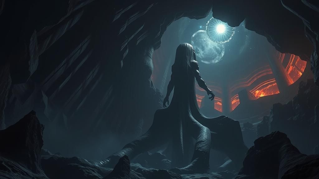 Eerie Cosmic Cave: A Dark Surrealist Nightmare