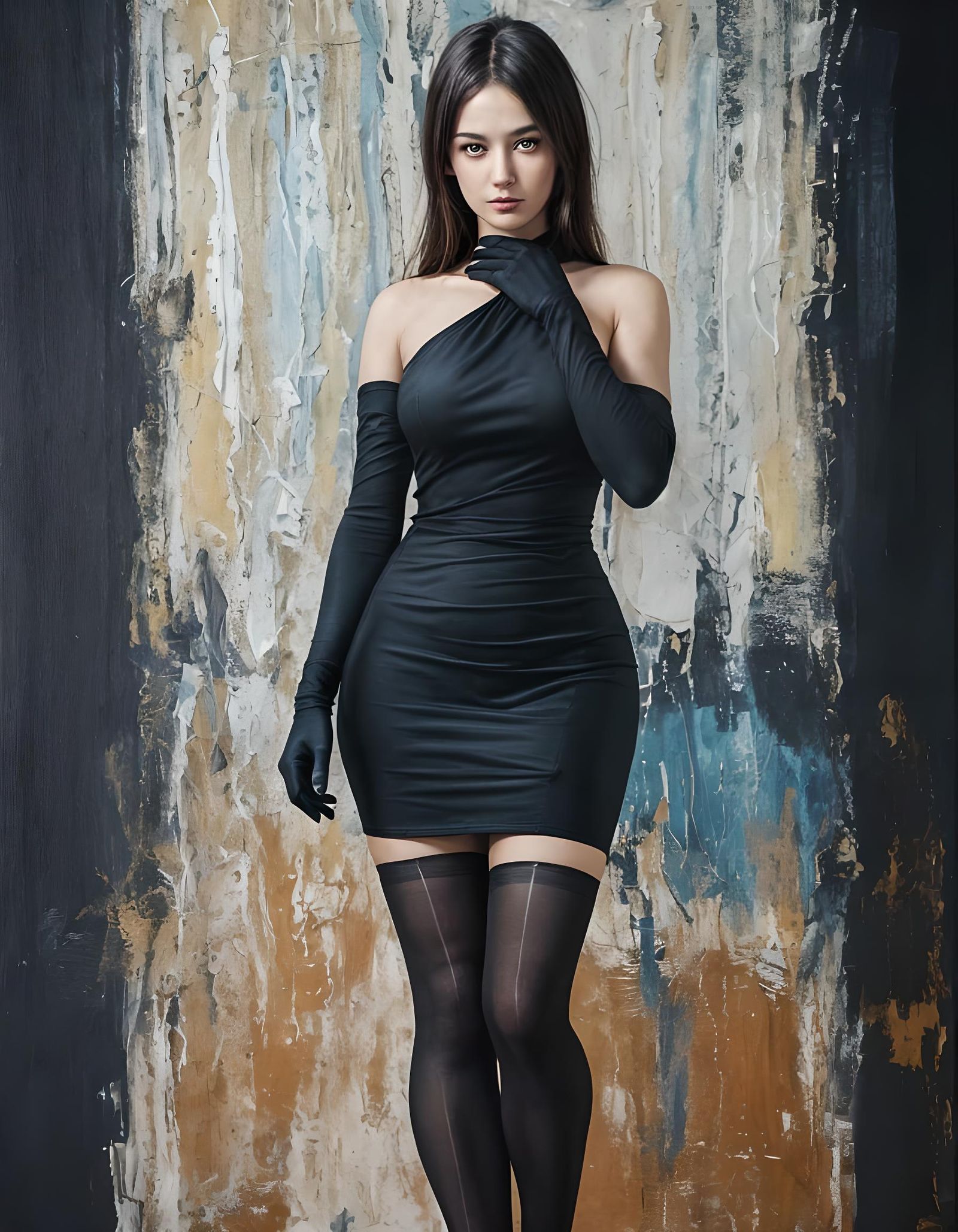 Woman in Blue Dress: Urban Impasto Painting