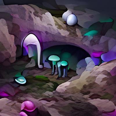 Bioluminescent Alien Life in Underground Cave